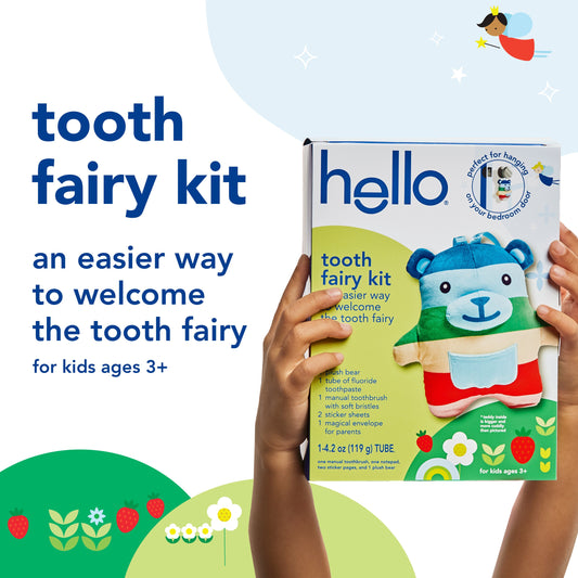 hello tooth fairy kit with tooth fairy door hanger and tooth teddy bear