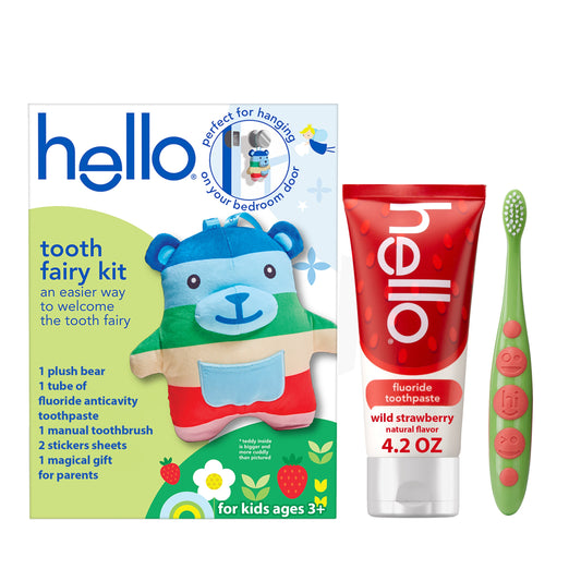 hello tooth fairy kit with tooth fairy door hanger and tooth teddy bear