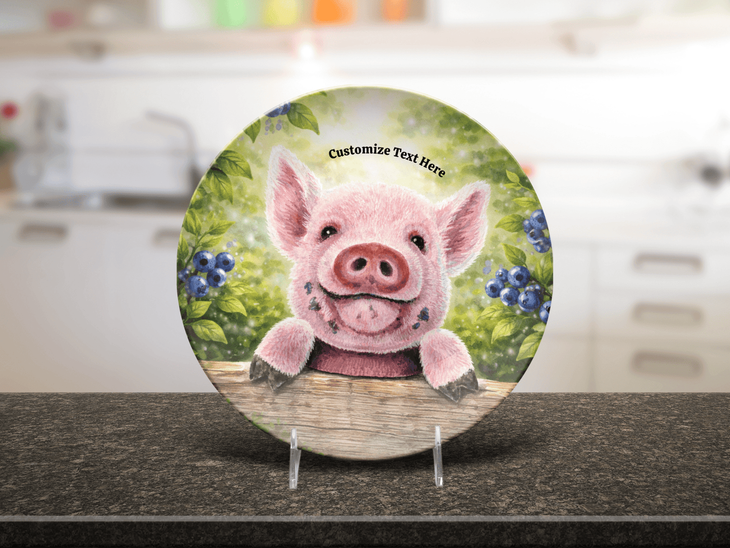 Personalized Kids Plate & Bowl with Pig & Blueberries – Whimsical Tableware for Everyone - Vegan America