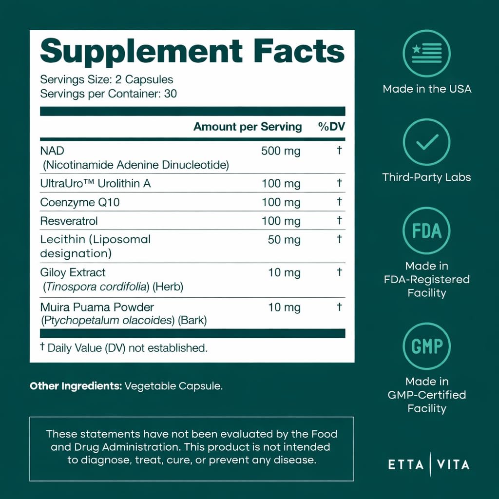 Liposomal NAD+ Supplement - Resveratrol, Urolithin A, CoQ10 & Muira Puama - Vegan America
