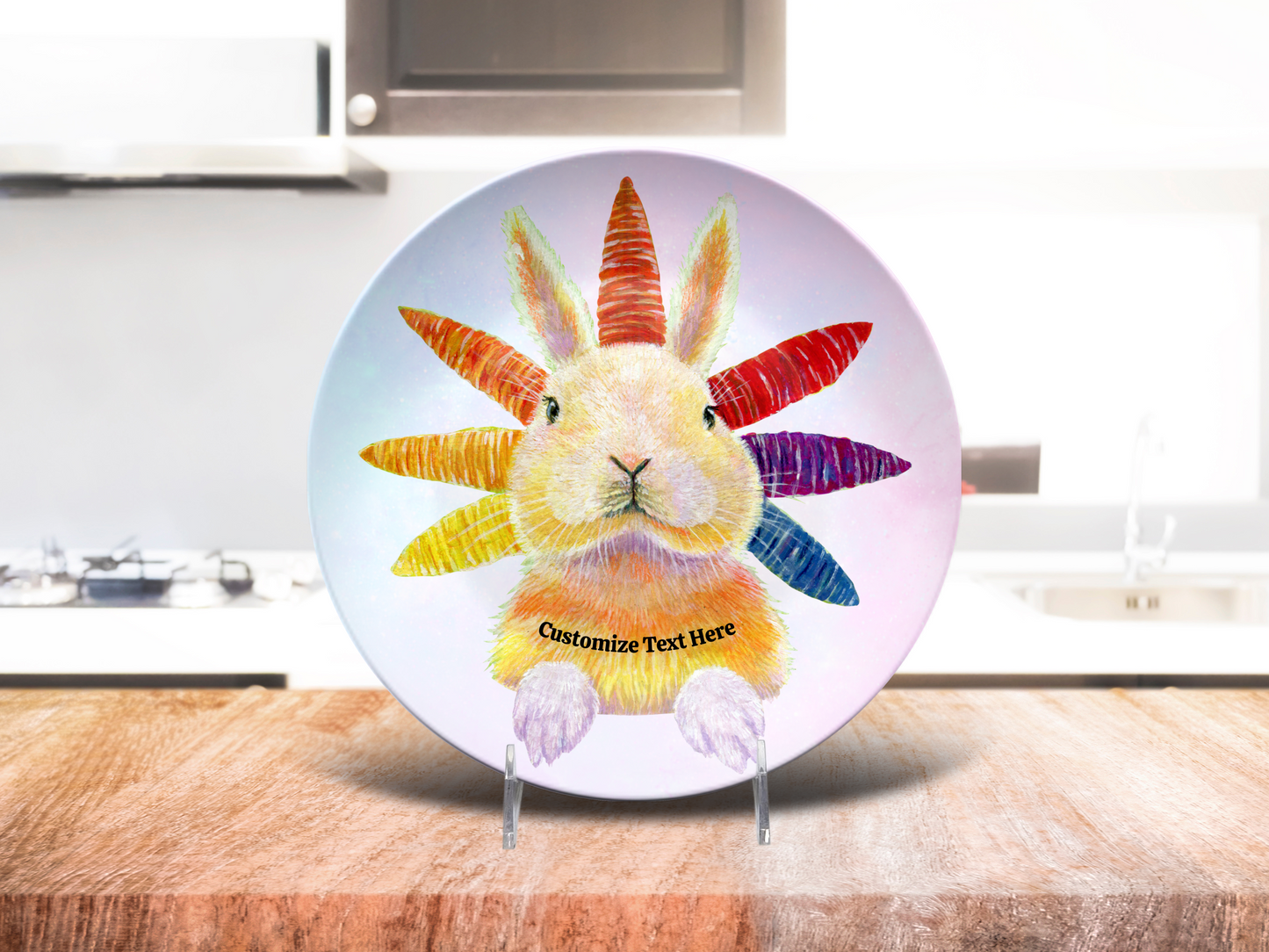Whimsy Rainbow Bunny Plate & Bowl
