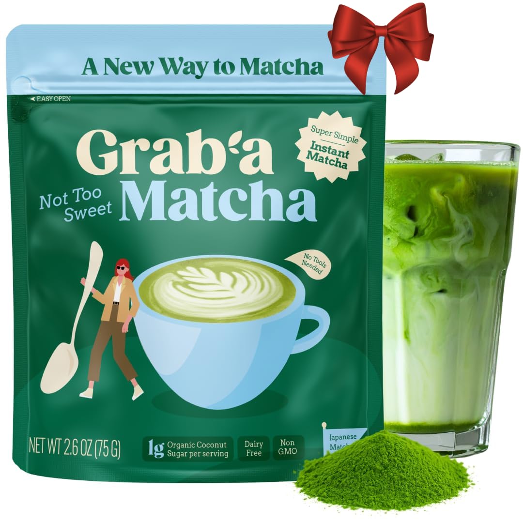 Grab’a Matcha Organic Instant Slightly Sweetened Matcha Green Tea Powder, Easy to Make Matcha Latte Mix, 30 servings, From Uji Japan (75g / 2.65oz)