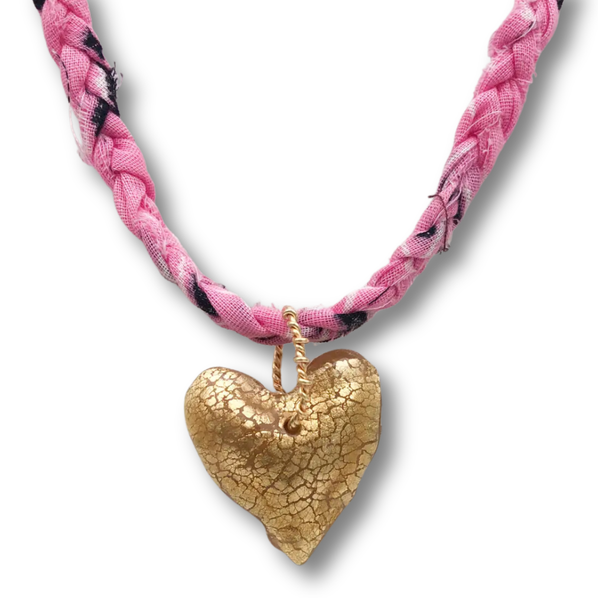Upcycled Bandana Heart Necklace, Pink