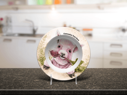 Whimsical Pink Baby Sheep Plate & Bowl – Personalized Tableware - Vegan America