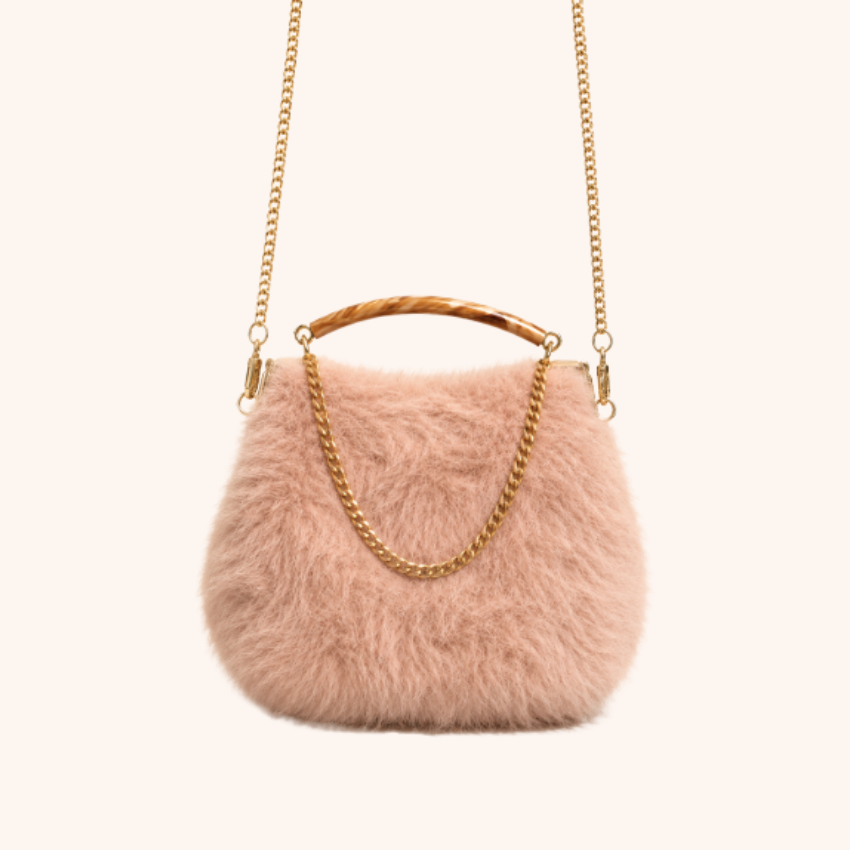 Faux Fur Bag with Detachable 24K Gold Chunky Chain