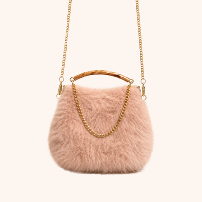 Faux Fur Bag with Detachable 24K Gold Chunky Chain