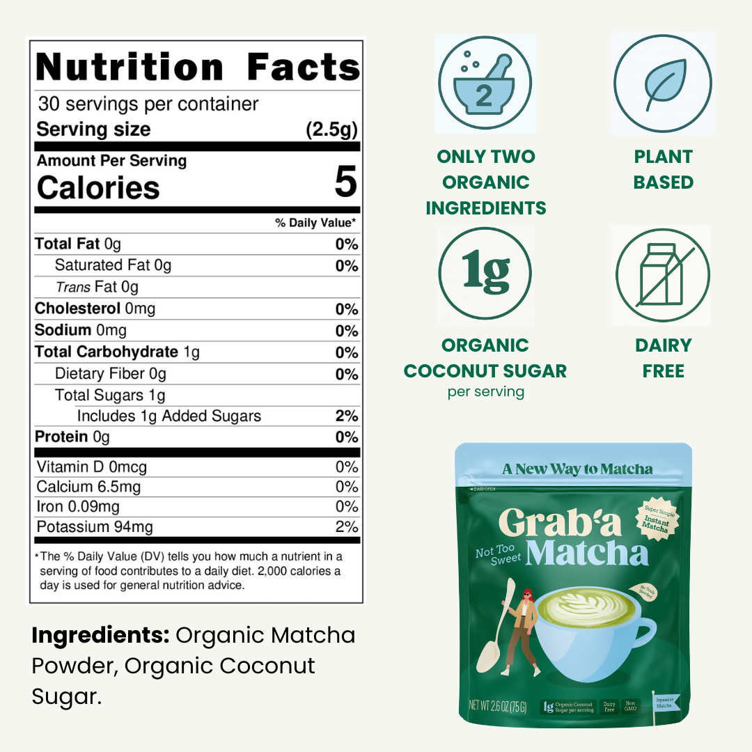 Grab’a Matcha Organic Instant Slightly Sweetened Matcha Green Tea Powder, Easy to Make Matcha Latte Mix, 30 servings, From Uji Japan (75g / 2.65oz)