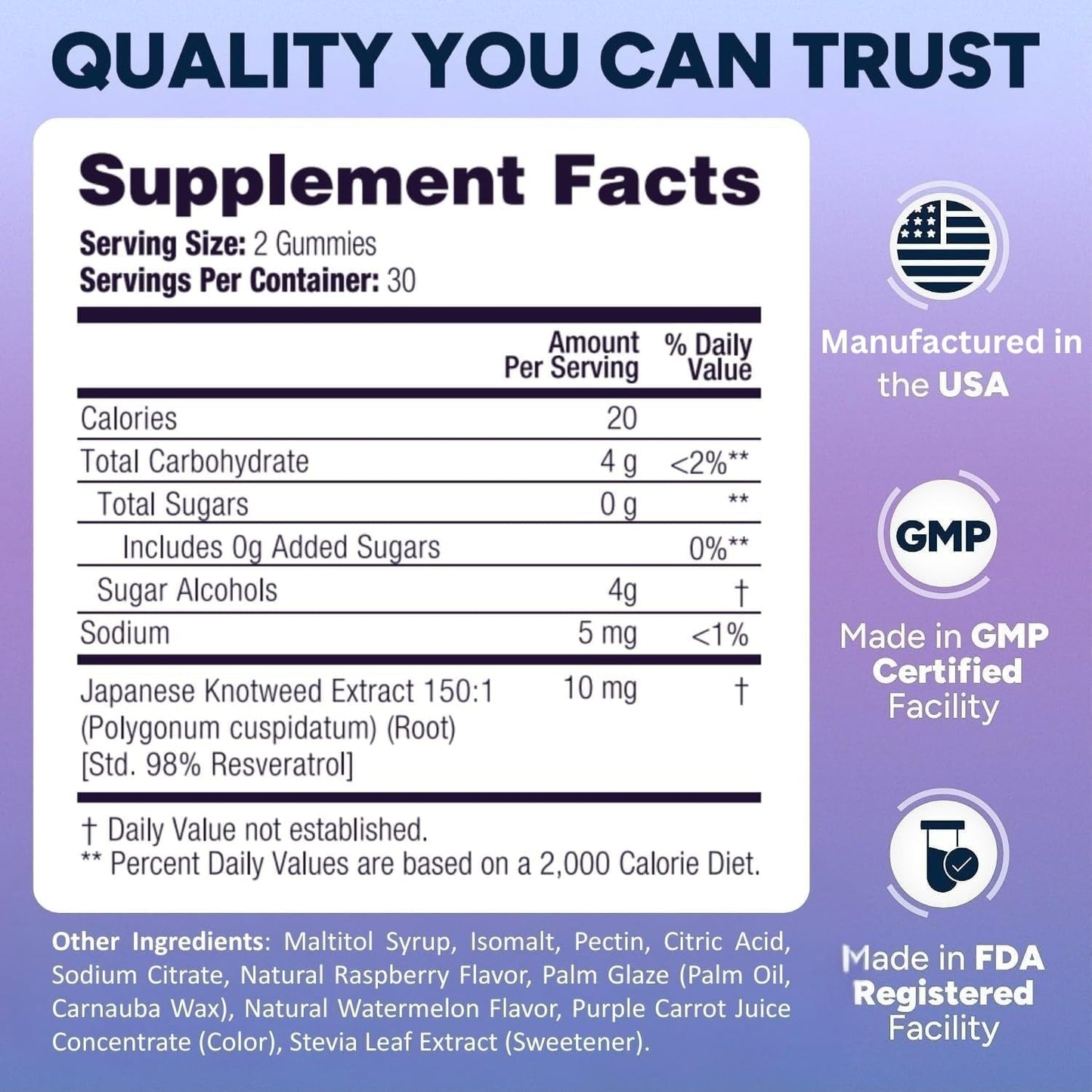 Sugar-Free Resveratrol Gummies, Antioxidant Support Supplement, 60 ct