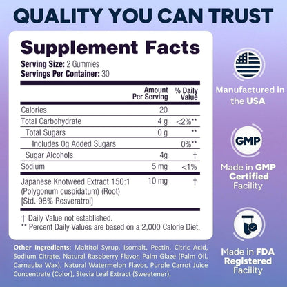 Sugar-Free Resveratrol Gummies, Antioxidant Support Supplement, 60 ct
