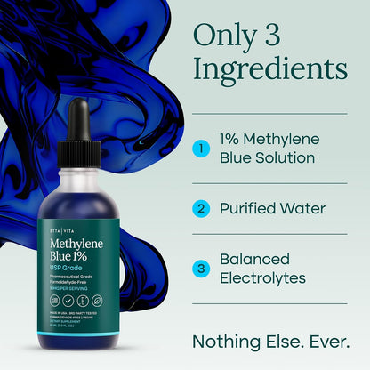 Methylene Blue Pharmaceutical Grade 99.99% Pure 1% Solution, 2oz Tincture - Vegan America