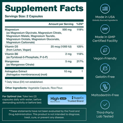 Magnesium Complex for Women & Men 500mg (7-in-1) with VIT D3 & B6-120 Ct
