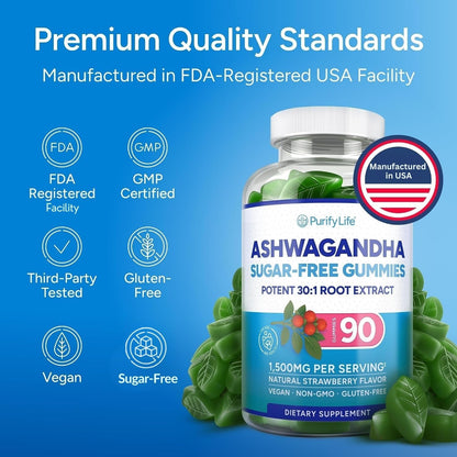 Sugar-Free Ashwagandha Gummies for Stress, Sleep & Mood Support, 90ct