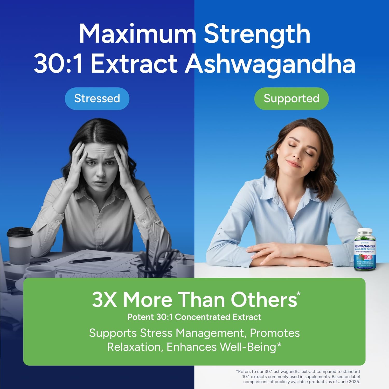 Ashwagandha Gummies for Anxiety & Stress Relief - Vegan Mood Support for Men & Women 90ct - Vegan America