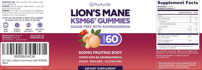 Lions Mane Supplement Gummies with KSM-66 Ashwagandha for Focus Support