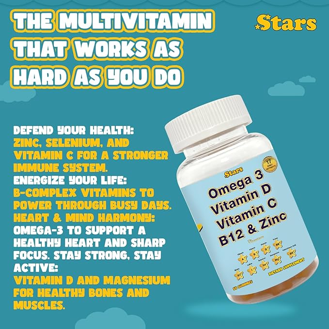 Parents & Kids Bundle: Stars Multivitamin Gummies for Adults & Kids with Omega 3