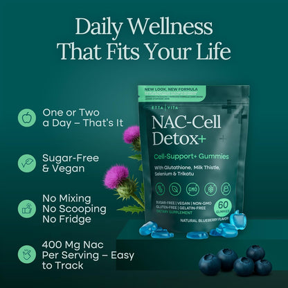 Sugar-Free NAC Gummies, N Acetyl Cysteine Supplement with Milk Thistle, Glutathione, Trikatu & Selenium, Supplement for Energy, Respiratory Health, Liver Detox & Cleanse, Kidney, Antioxidant Support