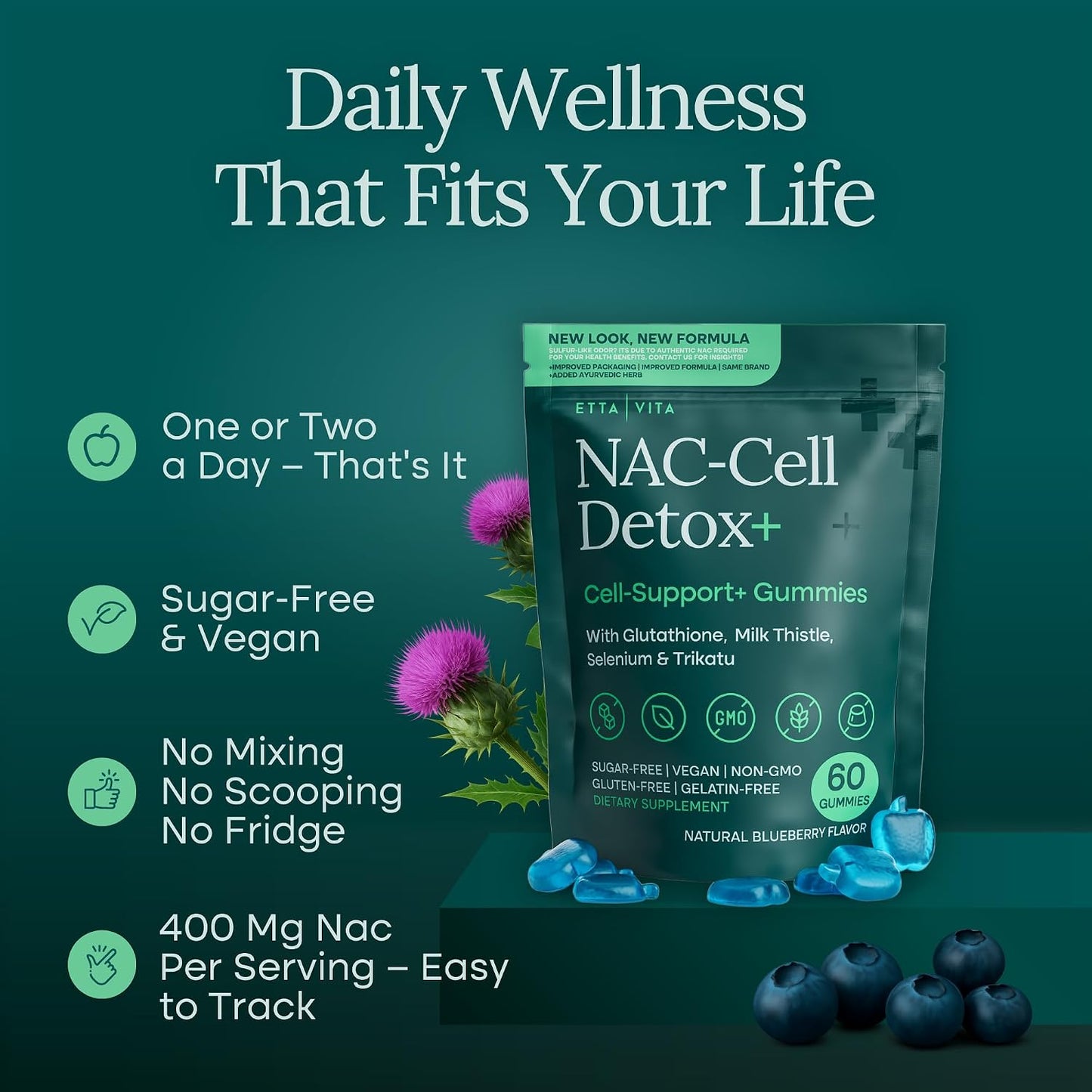 Sugar-Free NAC Gummies, N Acetyl Cysteine Supplement with Milk Thistle, Glutathione, Trikatu & Selenium, Supplement for Energy, Respiratory Health, Liver Detox & Cleanse, Kidney, Antioxidant Support