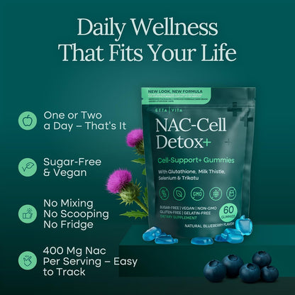 Sugar-Free NAC Gummies, N Acetyl Cysteine Supplement with Milk Thistle, Glutathione, Trikatu & Selenium, Supplement for Energy, Respiratory Health, Liver Detox & Cleanse, Kidney, Antioxidant Support