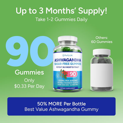 Sugar-Free Ashwagandha Gummies for Stress, Sleep & Mood Support, 90ct