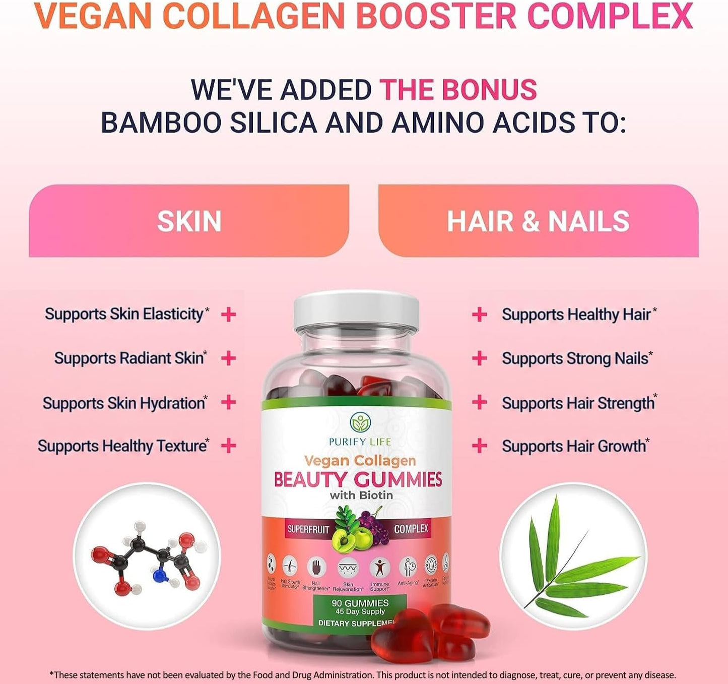 Vegan Collagen Booster Gummies with Biotin, Support Hair, Skin, Nail Health