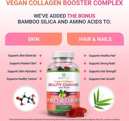 Vegan Collagen Booster Gummies with Biotin, Support Hair, Skin, Nail Health