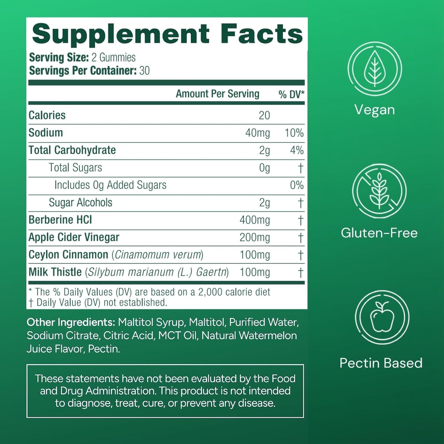 Sugar-Free Berberine Gummies GLP-1 Support Supplement for Digestive Balance