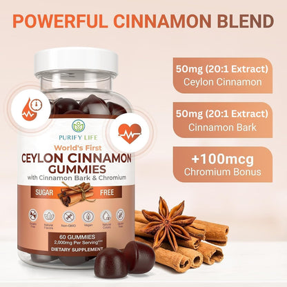 Sugar-Free Ceylon Cinnamon Gummies with Chromium, Vegan, 60 Chews
