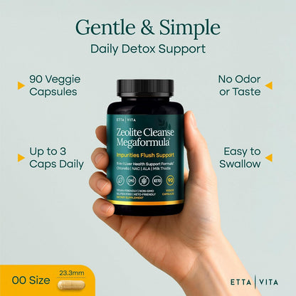 Etta Vita Zeolite Detox for adults | Gut & Liver Detox Cleanse with Glutathione, NAC, Chlorella, Spirulina, ALA, Cilantro, Milk Thistle & Shilajit | Zeolite Heavy Metal Detox Vegan Keto 90 Capsule