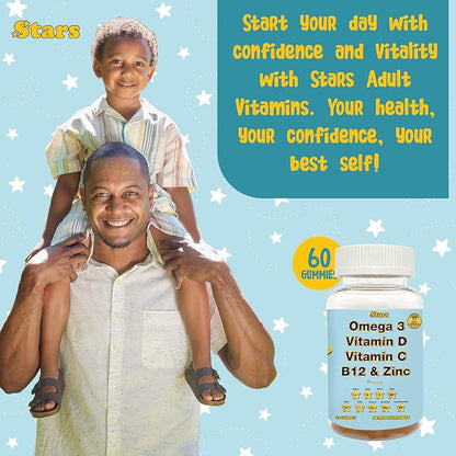 Parents & Kids Bundle: Stars Multivitamin Gummies for Adults & Kids with Omega 3
