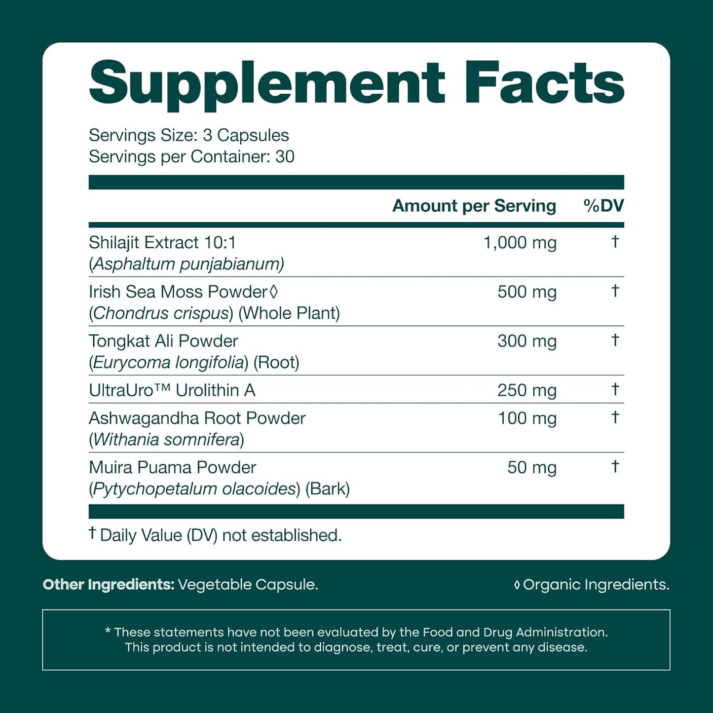 Urolithin-A Complex w Shilajit, Organic Sea Moss, Ashwagandha & Tongkat Ali