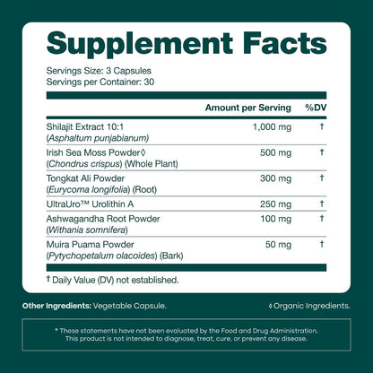 Urolithin-A Complex with Shilajit, Sea Moss, Ashwagandha & Tongkat Ali 90Ct