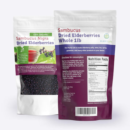 USDA Organic Dried Elderberries 1lb, Whole Black Elderberry Bulk
