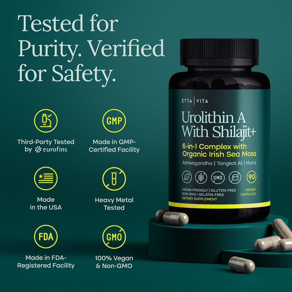 Urolithin-A Complex with Shilajit, Sea Moss, Ashwagandha & Tongkat Ali 90Ct