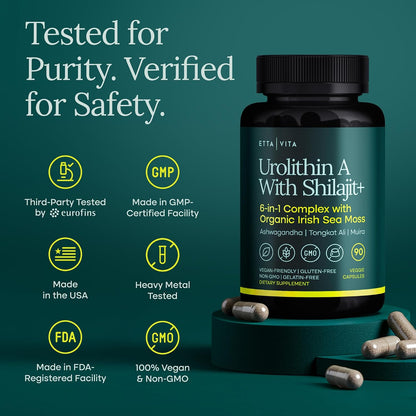 Urolithin-A Complex with Shilajit, Sea Moss, Ashwagandha & Tongkat Ali 90Ct