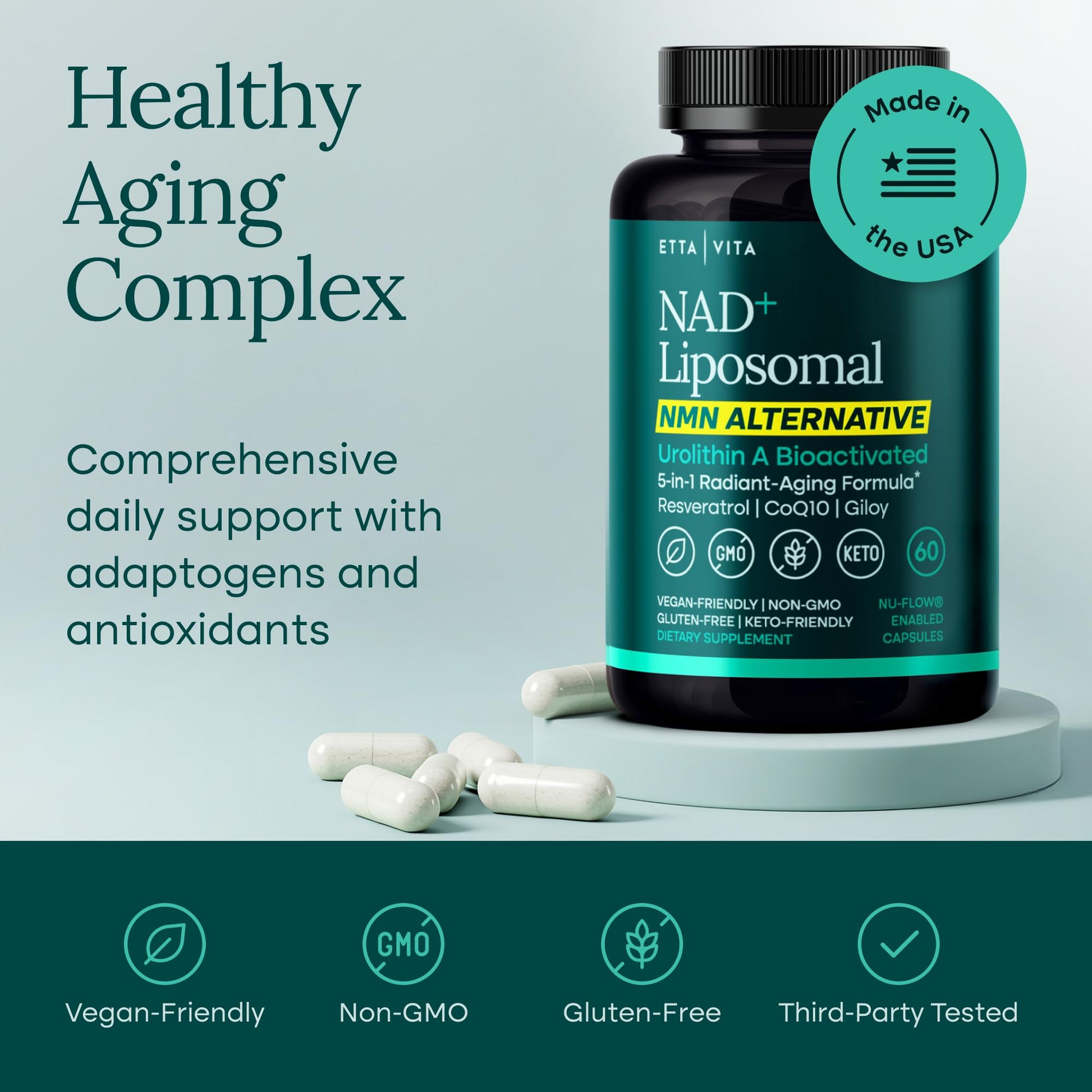 Liposomal NAD+ Supplement - Resveratrol, Urolithin A, CoQ10 & Muira Puama - Vegan America