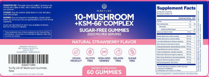 Sugar-Free Mushroom Gummies with KSM 66 Ashwagandha, Natural Stress Support - Vegan America