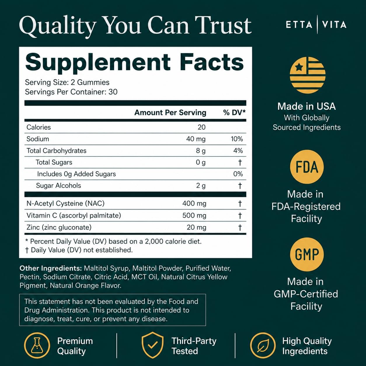 Sugar-Free NAC Gummies with Vitamin C 500mg, Zinc 20mg, N-Acetyl Cysteine 400mg - Antioxidant, Respiratory & Immune Support, Vegan, No Sulfur Taste NAC Supplement for Kids & Adults - 60 Gummies