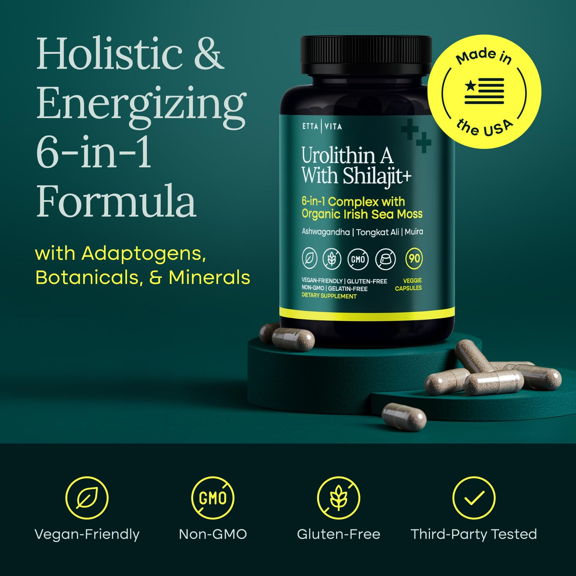 Urolithin - A Complex w Shilajit, Organic Sea Moss, Ashwagandha & Tongkat Ali - Vegan America