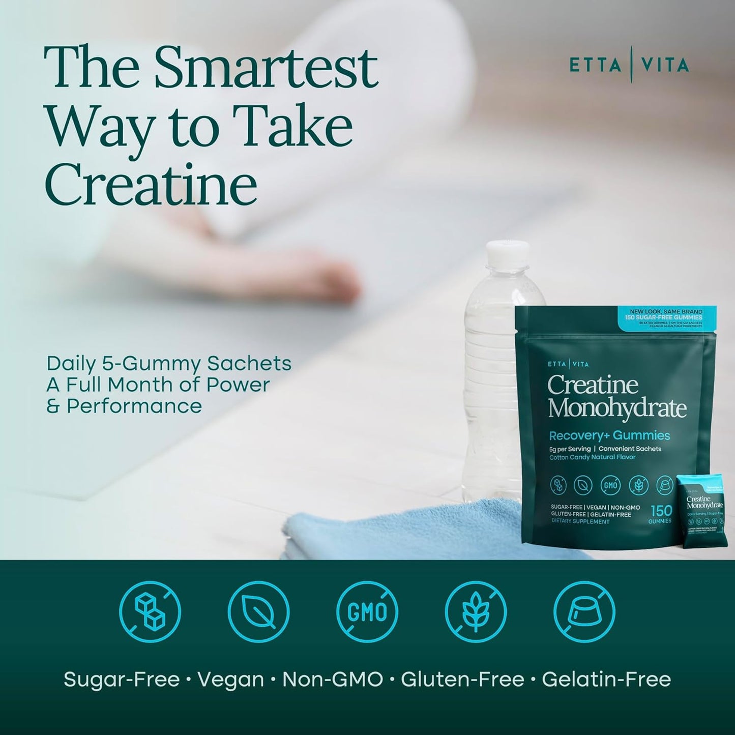 Sugar-Free Creatine Monohydrate Gummies (5g Per Packet) - Potent Creatine Gummies for Men & Women, Supplement for Muscle Support, Cognitive Function - Non-GMO, Gluten-Free