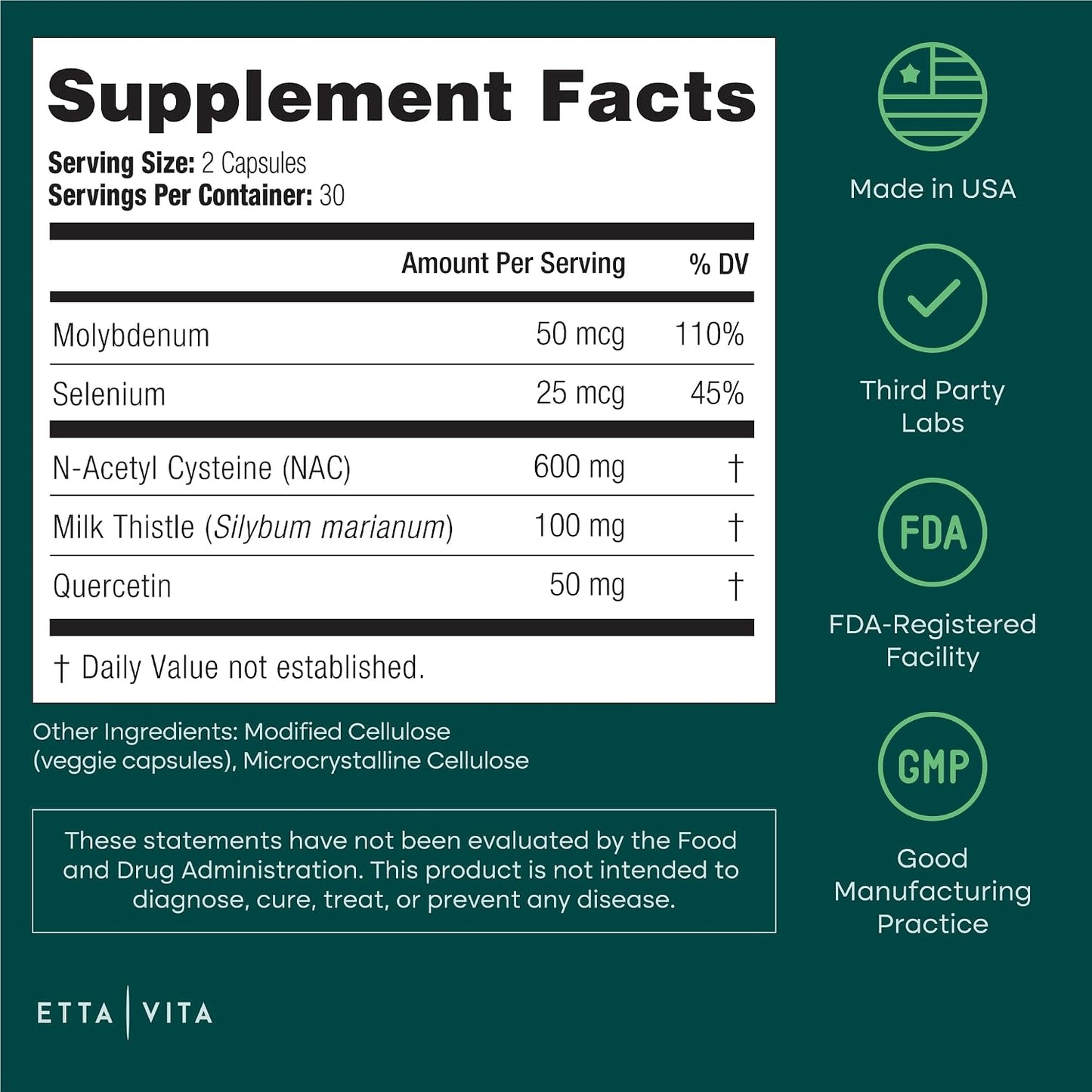 Vegan Liver Detox & Cleanse - NAC Supplement N-Acetyl Cysteine 600mg with Quercetin, Milk Thistle, Molybdenum & Selenium, N-Acetyl-Cysteine Capsules for Immune Support, Respiratory & Brain Health