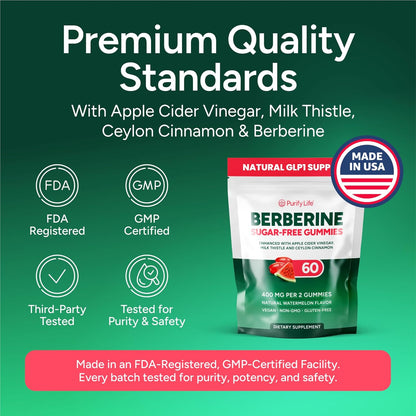 Natural GLP1 Support - Berberine Sugar - Free Gummies - Vegan America