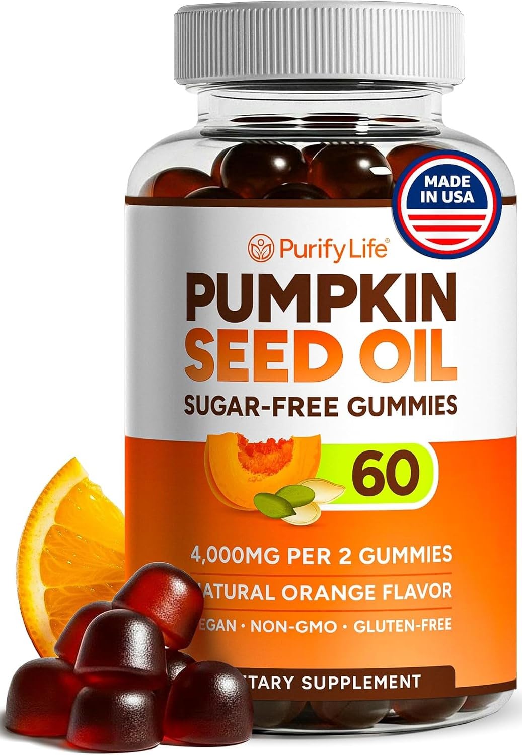 Sugar - Free Pumpkin Seed Oil Gummies Supplement - Hair Skin and Nails, Immune Support, Detox - Vegan America