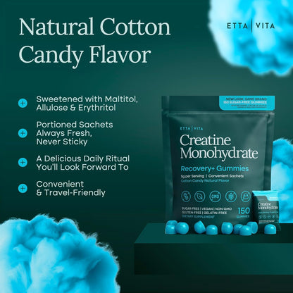 Sugar-Free Creatine Monohydrate Gummies (5g Per Packet) - Potent Creatine Gummies for Men & Women, Supplement for Muscle Support, Cognitive Function - Non-GMO, Gluten-Free