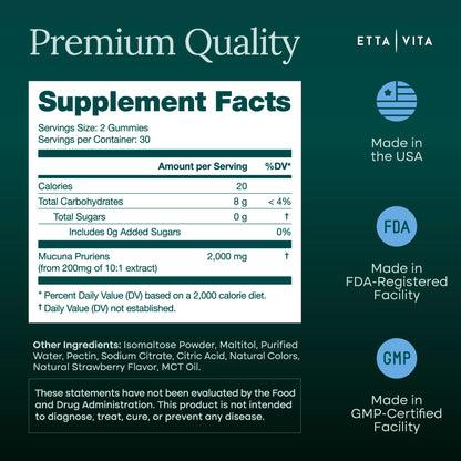 Dopamine Supplement - Sugar - Free Mucuna Pruriens Gummies - Vegan America