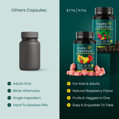 (120 Chews) Fruits and Veggies Supplement - Super Greens Gummies (9 Superfruits & 30 Veggies) Mushrooms, Fruit and Vegetable Vitamins, Non-GMO, Pectin-Based, Gluten-Free, No Capsules
