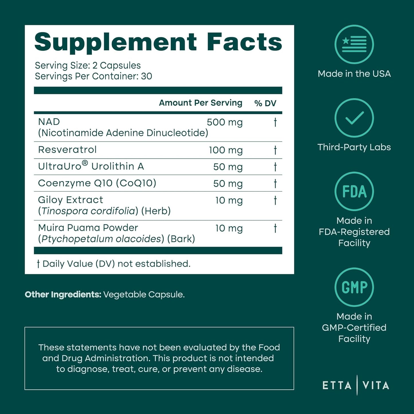 Liposomal NAD+ Supplement - Resveratrol, Urolithin A, CoQ10 & Muira Puama - Vegan America