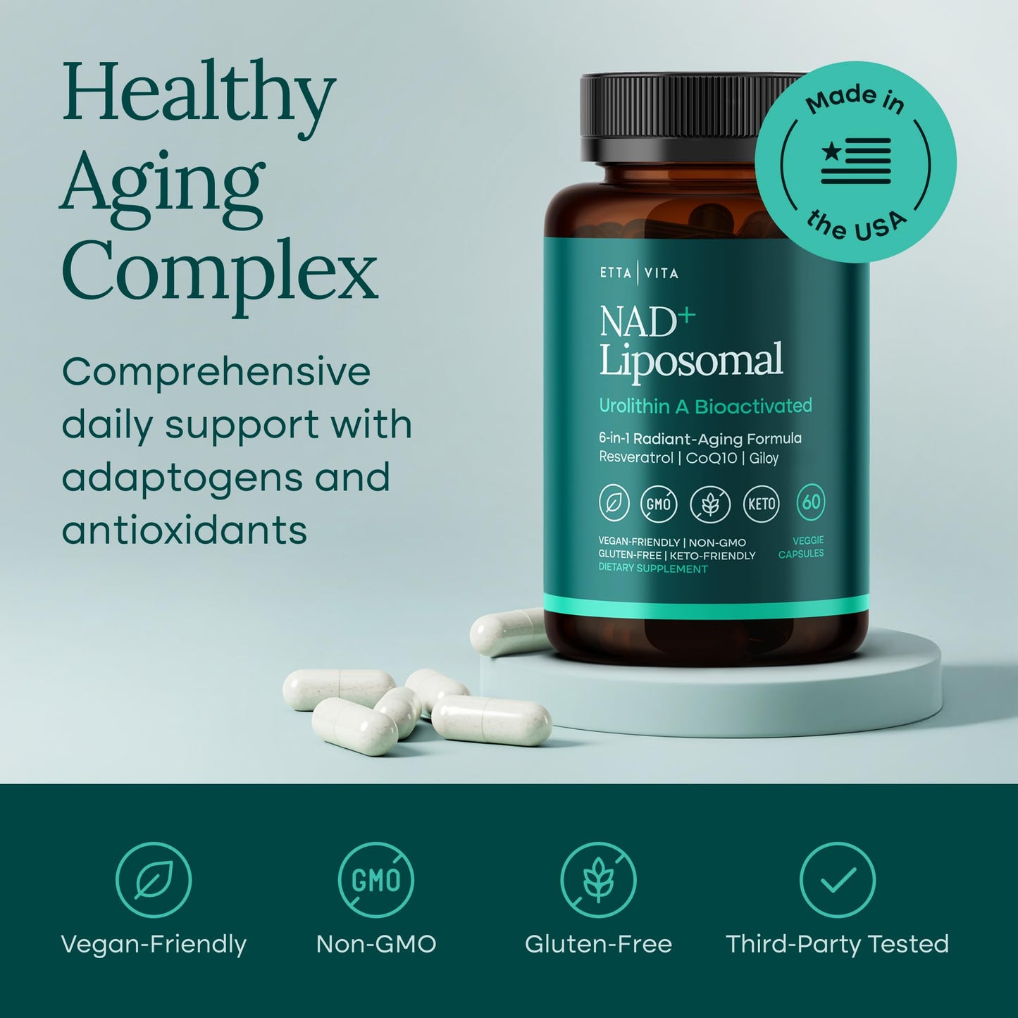 Liposomal NAD+ Supplement - Resveratrol, Urolithin A, CoQ10 & Muira Puama - Vegan America
