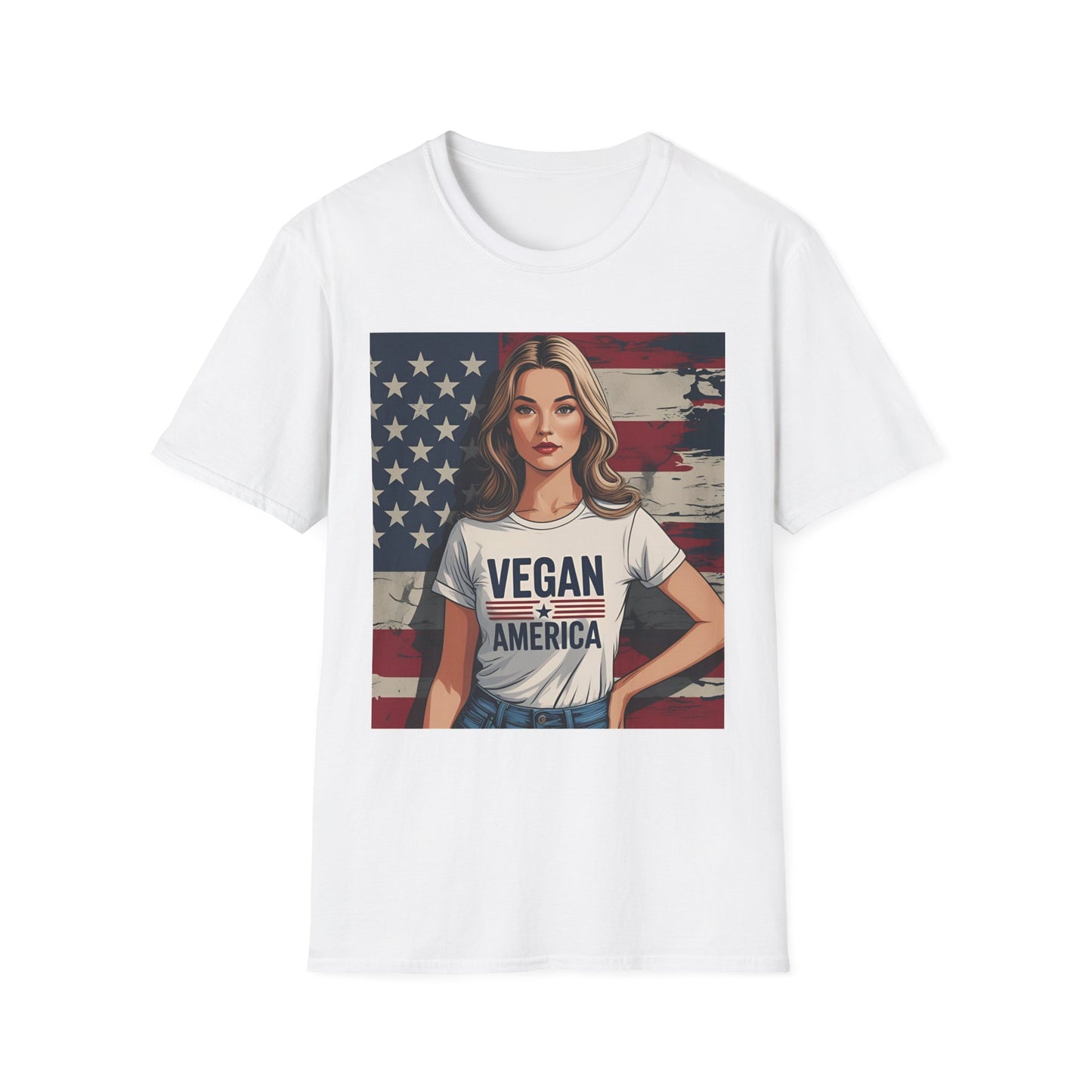 Vegan America T-Shirt | UnisexSoftstyle Tee, Eco - Friendly Fashion, Gift for Vegans, Independence Day Outfit, Casual Wear - Vegan America
