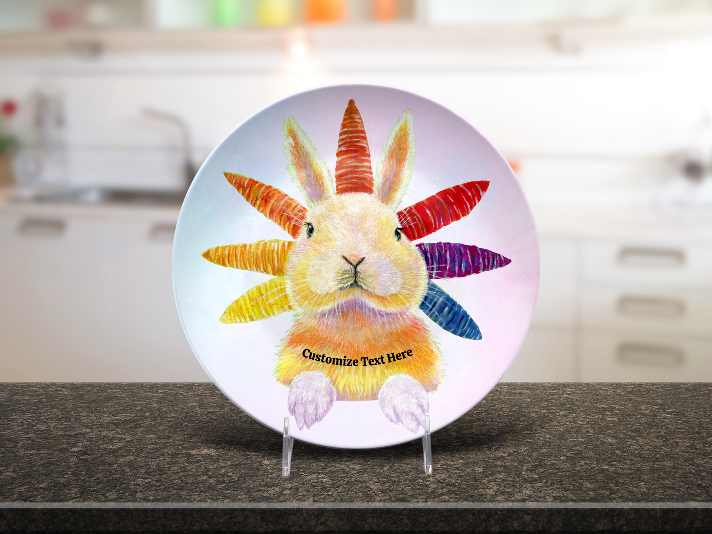 Whimsy Rainbow Bunny Plate & Bowl