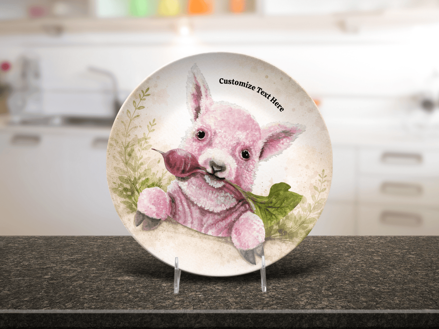 Whimsical Pink Baby Sheep Plate & Bowl – Personalized Tableware - Vegan America